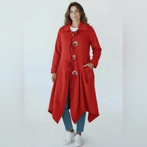 Tulip Red Toggle Lagenlook Collard Duster Jacket Women’s Size M